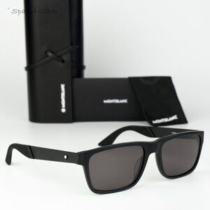 Montblanc Women Sunglasses Matte Black Grey Rectangle MB0299S 005 NEW AUTHENTIC